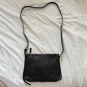 Madewell Black Leather Woven Crossbody Bag